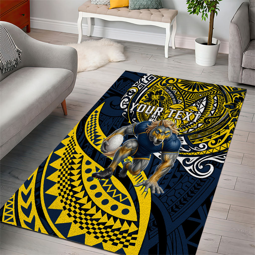 Personalised North Queensland Cowboys Area Rug Polynesian Tribal Art Style With Powerful Blue Heeler Mascot