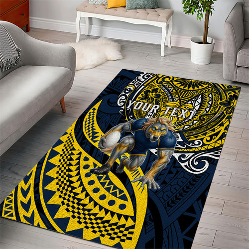 Personalised North Queensland Cowboys Area Rug Polynesian Tribal Art Style With Powerful Blue Heeler Mascot