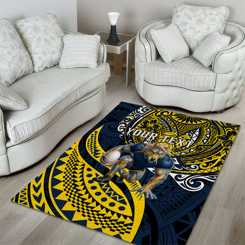 Personalised North Queensland Cowboys Area Rug Polynesian Tribal Art Style With Powerful Blue Heeler Mascot