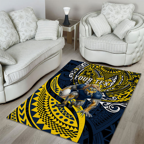 Personalised North Queensland Cowboys Area Rug Polynesian Tribal Art Style With Powerful Blue Heeler Mascot