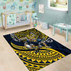 Personalised North Queensland Cowboys Area Rug Polynesian Tribal Art Style With Powerful Blue Heeler Mascot
