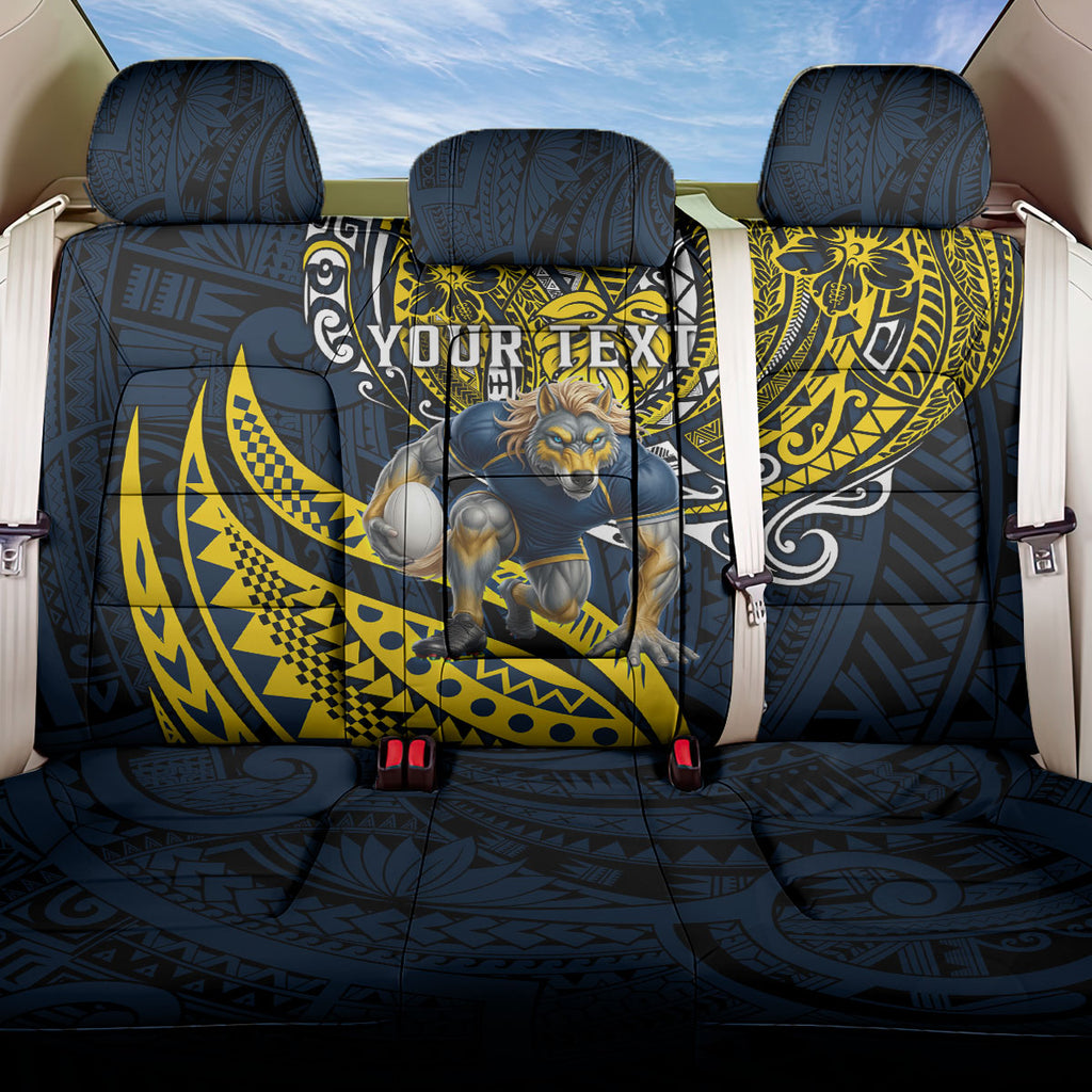 Personalised North Queensland Cowboys Back Car Seat Cover Polynesian Tribal Art Style With Powerful Blue Heeler Mascot