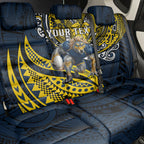 Personalised North Queensland Cowboys Back Car Seat Cover Polynesian Tribal Art Style With Powerful Blue Heeler Mascot