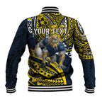 Personalised North Queensland Cowboys Baseball Jacket Polynesian Tribal Art Style With Powerful Blue Heeler Mascot