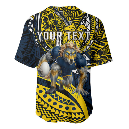 Personalised North Queensland Cowboys Baseball Jersey Polynesian Tribal Art Style With Powerful Blue Heeler Mascot