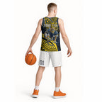 Personalised North Queensland Cowboys Basketball Jersey Polynesian Tribal Art Style With Powerful Blue Heeler Mascot