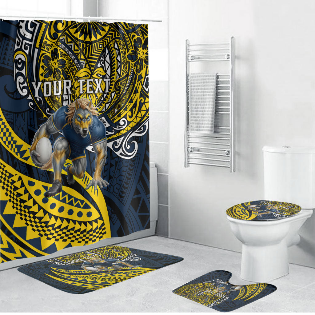 Personalised North Queensland Cowboys Bathroom Set Polynesian Tribal Art Style With Powerful Blue Heeler Mascot