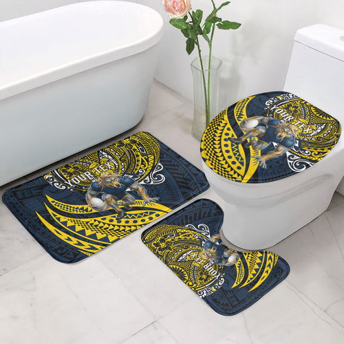 Personalised North Queensland Cowboys Bathroom Set Polynesian Tribal Art Style With Powerful Blue Heeler Mascot