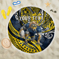 Personalised North Queensland Cowboys Beach Blanket Polynesian Tribal Art Style With Powerful Blue Heeler Mascot