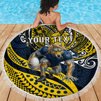 Personalised North Queensland Cowboys Beach Blanket Polynesian Tribal Art Style With Powerful Blue Heeler Mascot