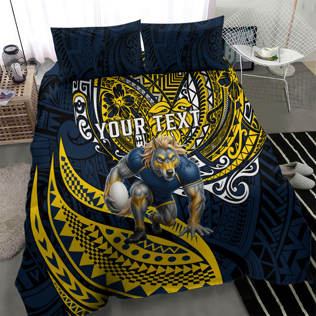 Personalised North Queensland Cowboys Bedding Set Polynesian Tribal Art Style With Powerful Blue Heeler Mascot