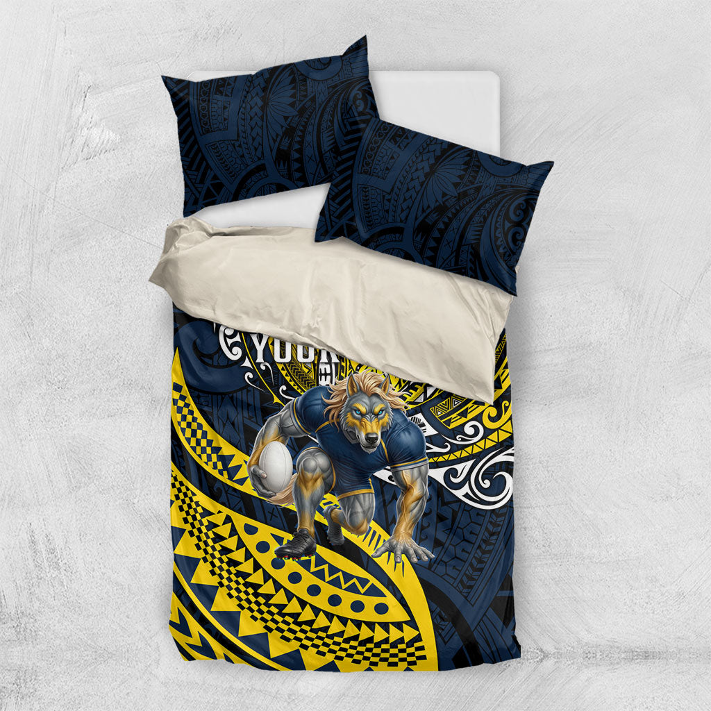 Personalised North Queensland Cowboys Bedding Set Polynesian Tribal Art Style With Powerful Blue Heeler Mascot
