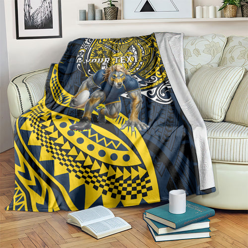 Personalised North Queensland Cowboys Blanket Polynesian Tribal Art Style With Powerful Blue Heeler Mascot