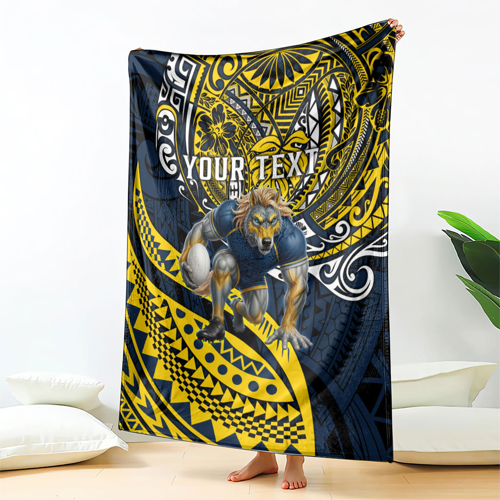 Personalised North Queensland Cowboys Blanket Polynesian Tribal Art Style With Powerful Blue Heeler Mascot