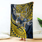 Personalised North Queensland Cowboys Blanket Polynesian Tribal Art Style With Powerful Blue Heeler Mascot