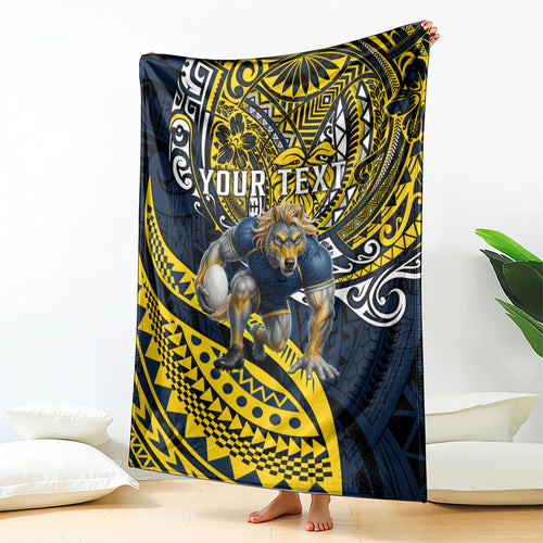 Personalised North Queensland Cowboys Blanket Polynesian Tribal Art Style With Powerful Blue Heeler Mascot