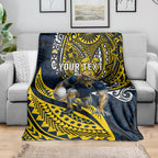Personalised North Queensland Cowboys Blanket Polynesian Tribal Art Style With Powerful Blue Heeler Mascot