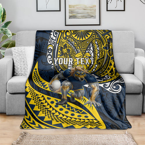 Personalised North Queensland Cowboys Blanket Polynesian Tribal Art Style With Powerful Blue Heeler Mascot