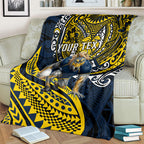 Personalised North Queensland Cowboys Blanket Polynesian Tribal Art Style With Powerful Blue Heeler Mascot