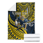 Personalised North Queensland Cowboys Blanket Polynesian Tribal Art Style With Powerful Blue Heeler Mascot