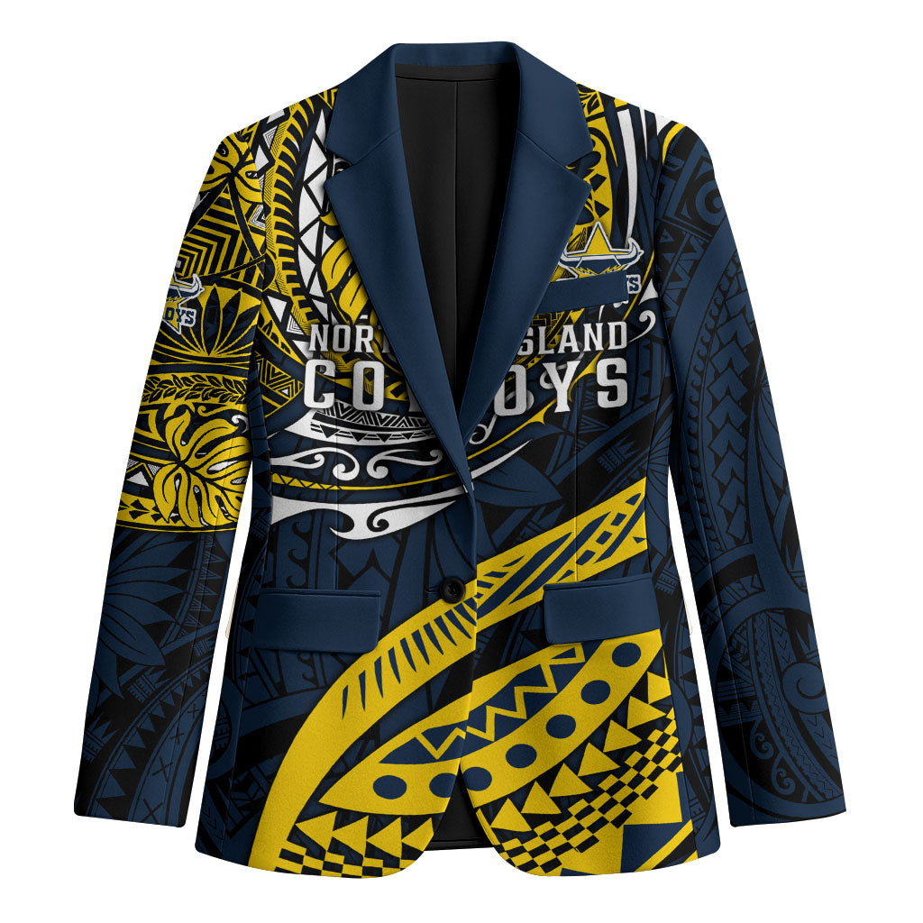 Personalised North Queensland Cowboys Blazer Polynesian Tribal Art Style With Powerful Blue Heeler Mascot