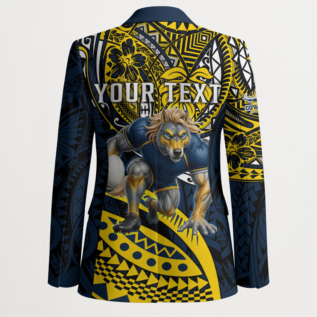 Personalised North Queensland Cowboys Blazer Polynesian Tribal Art Style With Powerful Blue Heeler Mascot