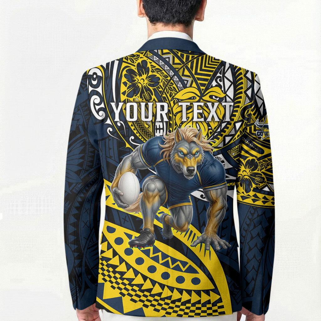 Personalised North Queensland Cowboys Blazer Polynesian Tribal Art Style With Powerful Blue Heeler Mascot