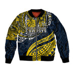 Personalised North Queensland Cowboys Bomber Jacket Polynesian Tribal Art Style With Powerful Blue Heeler Mascot