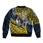 Personalised North Queensland Cowboys Bomber Jacket Polynesian Tribal Art Style With Powerful Blue Heeler Mascot