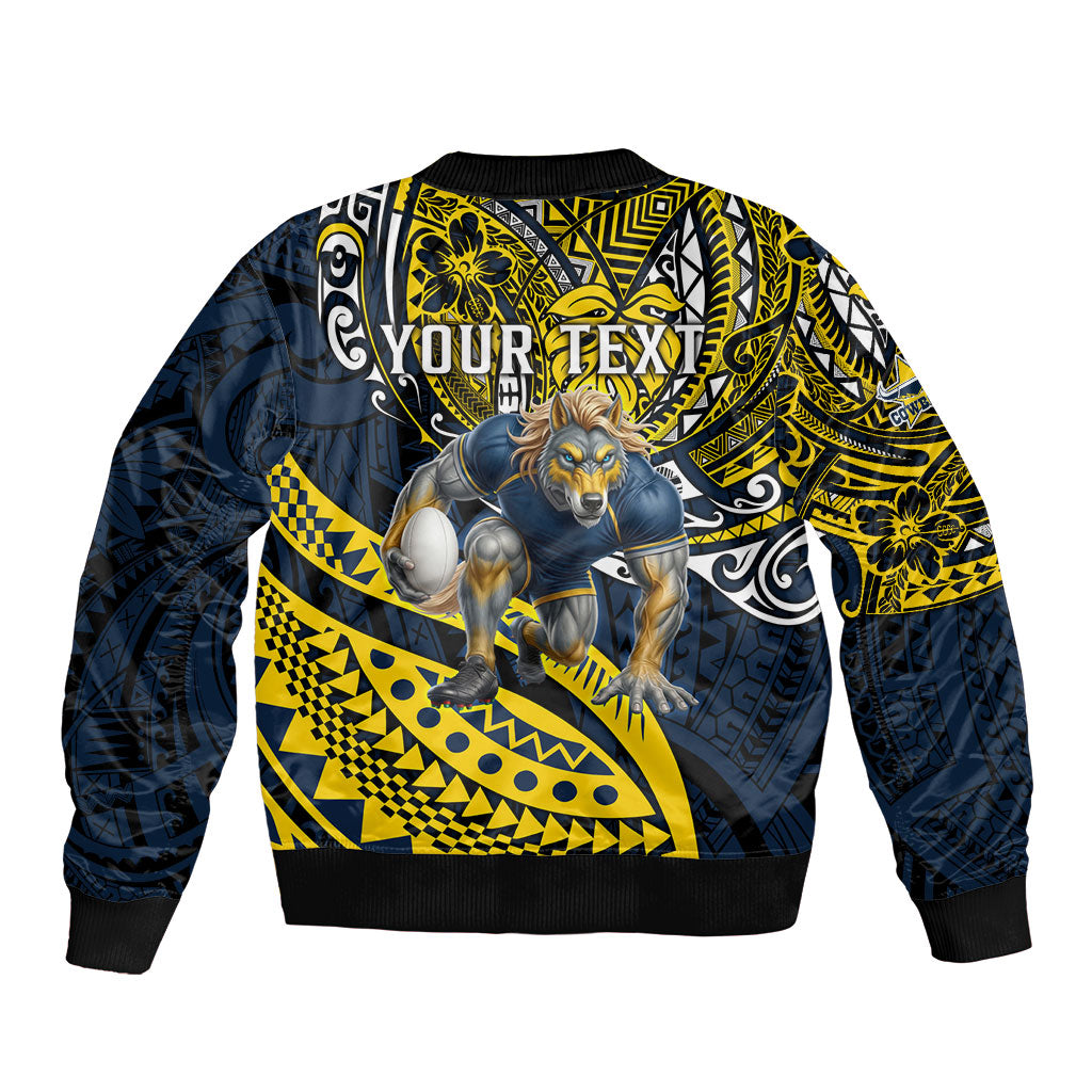 Personalised North Queensland Cowboys Bomber Jacket Polynesian Tribal Art Style With Powerful Blue Heeler Mascot