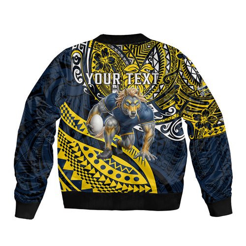Personalised North Queensland Cowboys Bomber Jacket Polynesian Tribal Art Style With Powerful Blue Heeler Mascot
