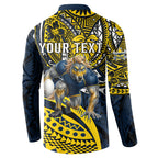 Personalised North Queensland Cowboys Button Sweatshirt Polynesian Tribal Art Style With Powerful Blue Heeler Mascot
