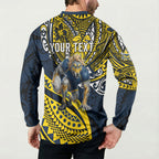 Personalised North Queensland Cowboys Button Sweatshirt Polynesian Tribal Art Style With Powerful Blue Heeler Mascot