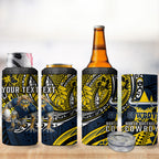 Personalised North Queensland Cowboys 4 in 1 Can Cooler Tumbler Polynesian Tribal Art Style With Powerful Blue Heeler Mascot