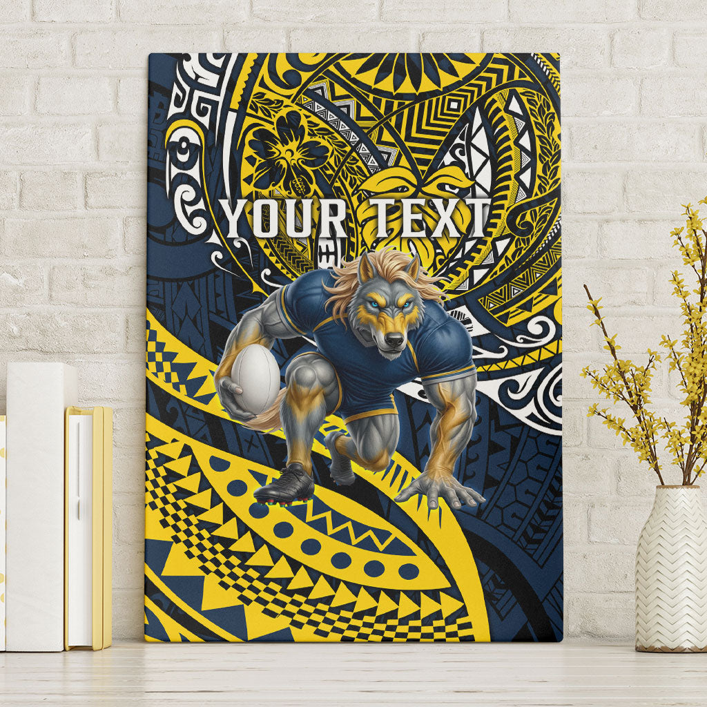 Personalised North Queensland Cowboys Canvas Wall Art Polynesian Tribal Art Style With Powerful Blue Heeler Mascot