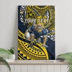 Personalised North Queensland Cowboys Canvas Wall Art Polynesian Tribal Art Style With Powerful Blue Heeler Mascot