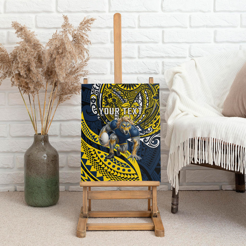 Personalised North Queensland Cowboys Canvas Wall Art Polynesian Tribal Art Style With Powerful Blue Heeler Mascot