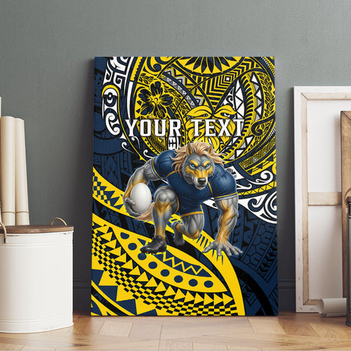 Personalised North Queensland Cowboys Canvas Wall Art Polynesian Tribal Art Style With Powerful Blue Heeler Mascot