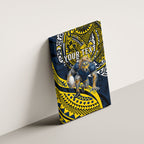 Personalised North Queensland Cowboys Canvas Wall Art Polynesian Tribal Art Style With Powerful Blue Heeler Mascot
