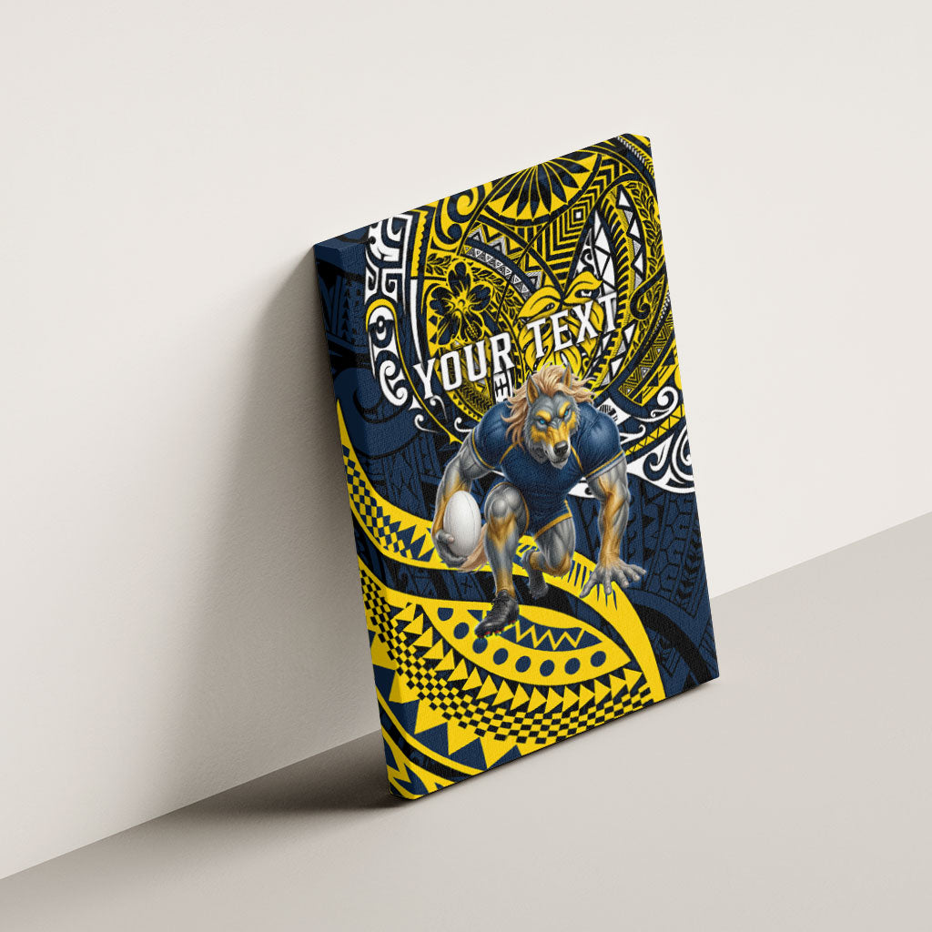 Personalised North Queensland Cowboys Canvas Wall Art Polynesian Tribal Art Style With Powerful Blue Heeler Mascot
