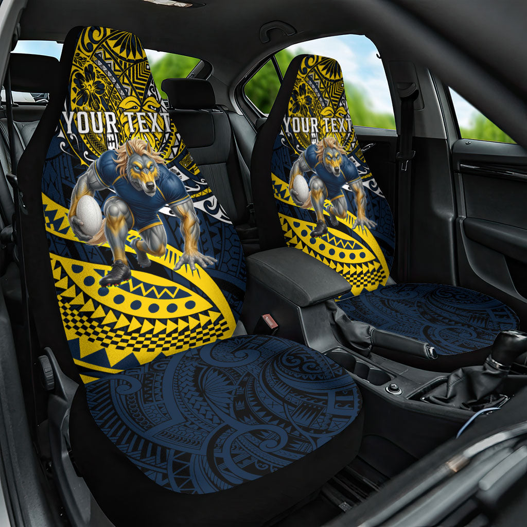 Personalised North Queensland Cowboys Car Seat Cover Polynesian Tribal Art Style With Powerful Blue Heeler Mascot