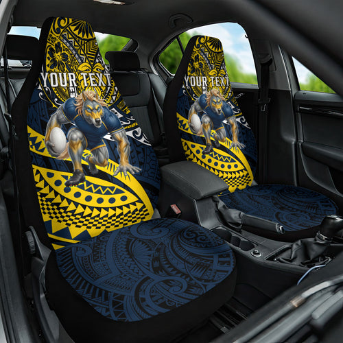 Personalised North Queensland Cowboys Car Seat Cover Polynesian Tribal Art Style With Powerful Blue Heeler Mascot