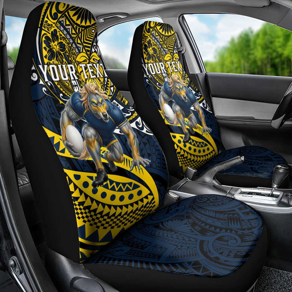 Personalised North Queensland Cowboys Car Seat Cover Polynesian Tribal Art Style With Powerful Blue Heeler Mascot
