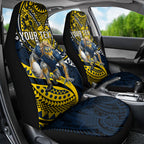 Personalised North Queensland Cowboys Car Seat Cover Polynesian Tribal Art Style With Powerful Blue Heeler Mascot
