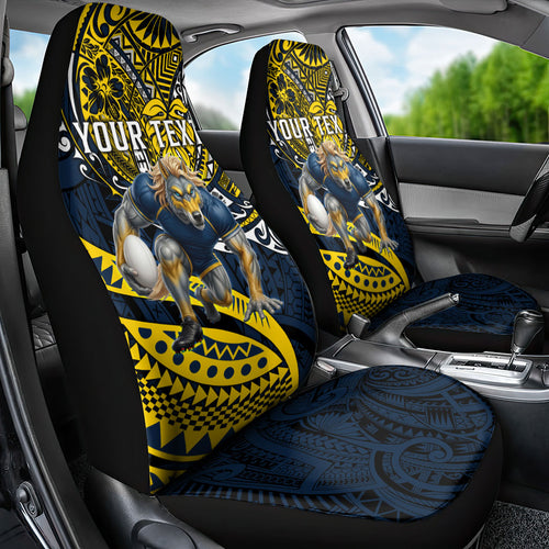 Personalised North Queensland Cowboys Car Seat Cover Polynesian Tribal Art Style With Powerful Blue Heeler Mascot