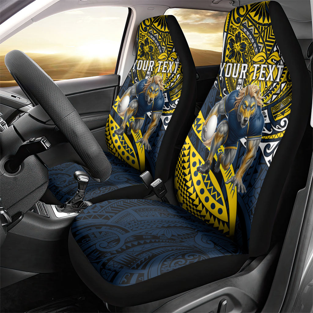 Personalised North Queensland Cowboys Car Seat Cover Polynesian Tribal Art Style With Powerful Blue Heeler Mascot