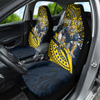 Personalised North Queensland Cowboys Car Seat Cover Polynesian Tribal Art Style With Powerful Blue Heeler Mascot