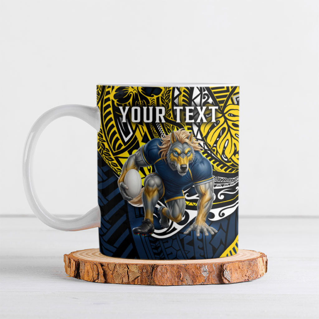 Personalised North Queensland Cowboys Ceramic Mug Polynesian Tribal Art Style With Powerful Blue Heeler Mascot