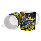 Personalised North Queensland Cowboys Ceramic Mug Polynesian Tribal Art Style With Powerful Blue Heeler Mascot