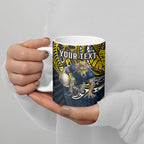 Personalised North Queensland Cowboys Ceramic Mug Polynesian Tribal Art Style With Powerful Blue Heeler Mascot